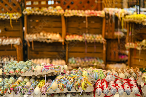 Colorful painted easter eggs in basket at the traditional market in Vienna