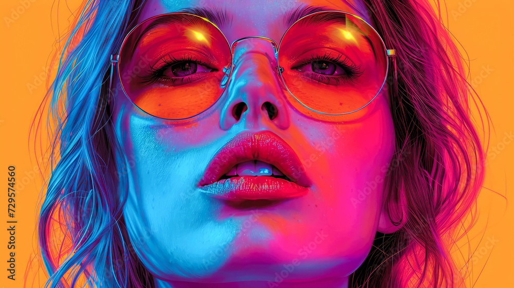 Close-up portrait of a beautiful girl with bright makeup and glasses Close-up portrait of a beautiful girl with bright makeup and glasses