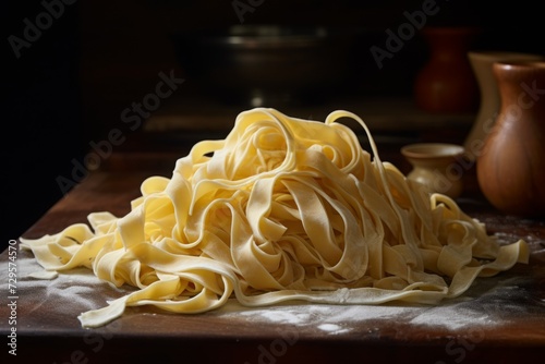 tagliatelle, a classic Italian pasta. egg noodles. food.