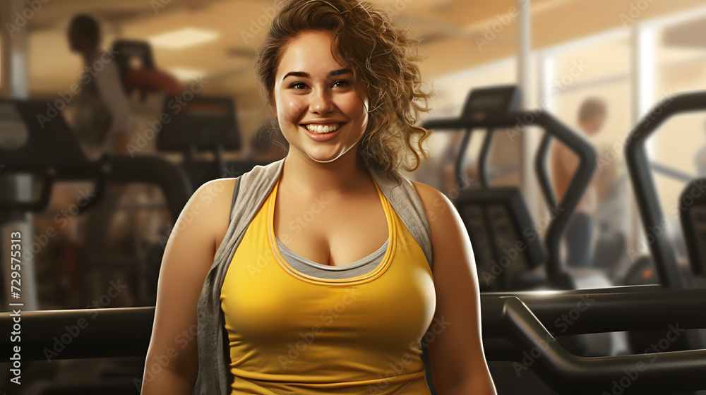 A fit and confident woman proudly showcases her physical strength and determination while wearing a sleeveless shirt and using exercise equipment indoors