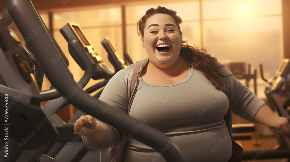 A cheerful woman confidently showcases her athletic style as she poses with exercise equipment in an indoor gym, radiating positivity and determination through her bright smile and relaxed shoulders A cheerful woman confidently showcases her athletic style as she poses with exercise equipment in an indoor gym, radiating positivity and determination through her bright smile and relaxed shoulders