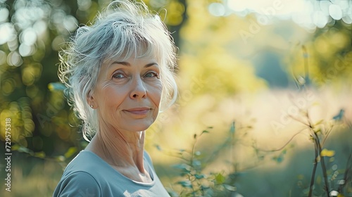 In the great outdoors, this senior woman exudes a zest for life that is truly inspiring. Copy space.
