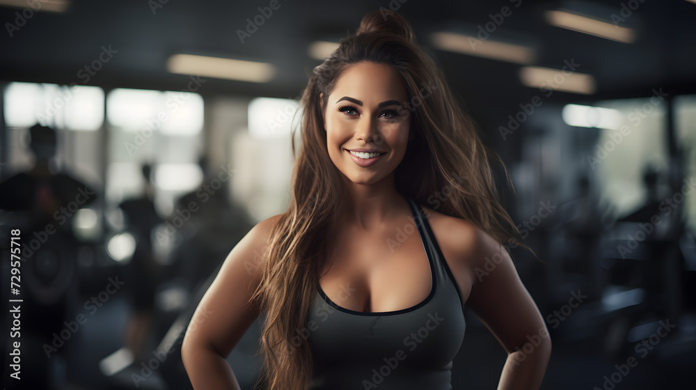 Fototapeta premium A stunning fashion model exudes confidence and grace as she poses for a photo shoot, her long hair cascading over her shoulders and a subtle smile gracing her human face