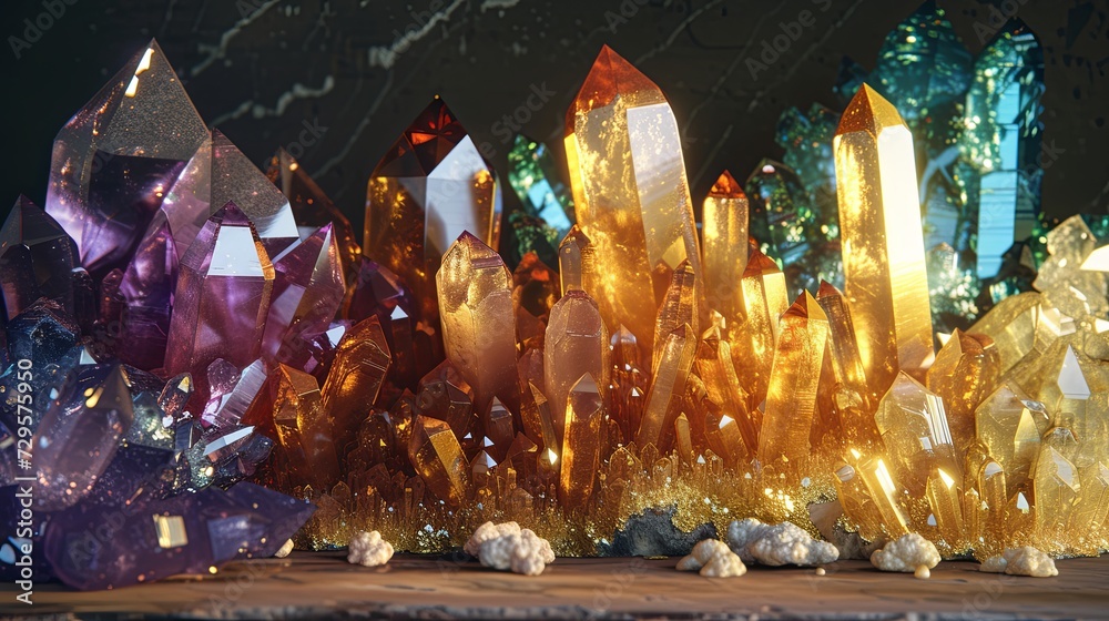 Colorful crystals displayed on a table