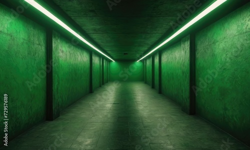 Glowing Solitude: Green Neon Kissed Empty Underground Awaits