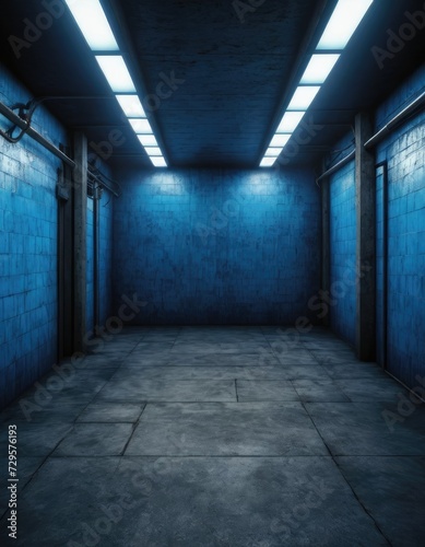 Blue Neon Echoes: A Haunting Beauty in Empty Subterranean Spaces