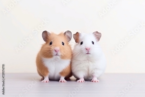hamster and hamster sitting side by side, animal friendship concept