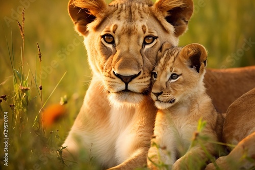 Predator s love. Lioness and cub   