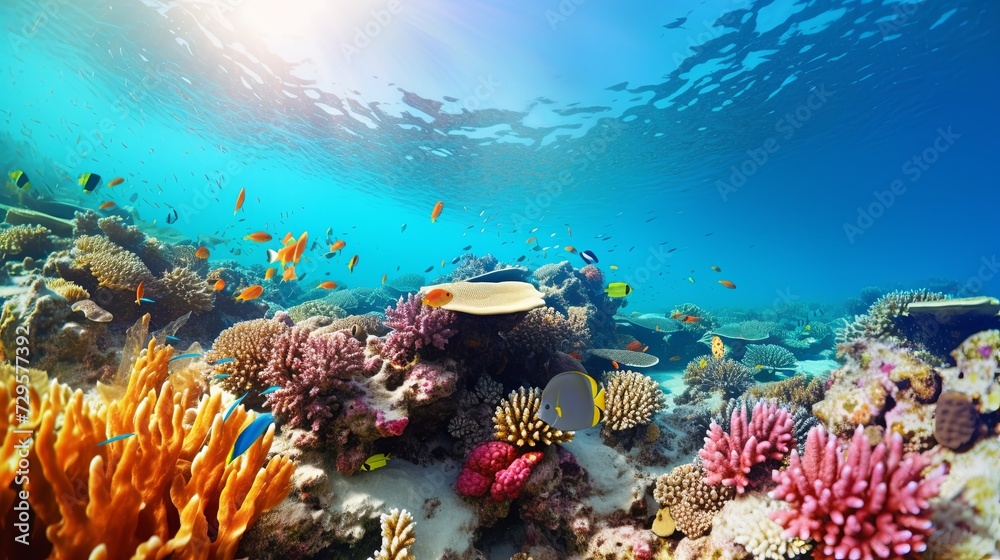 Naklejka premium A Colorful Coral Reef Teeming With Fish