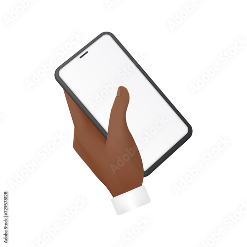 Human hand holding mobile phone to swipe and read news, messages vector illustration