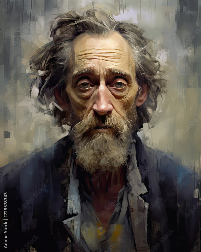Renaissance style portrait painting of elderly man in soft muted earth colours with lovely expression Renaissance style portrait painting of elderly man in soft muted earth colours with lovely expression