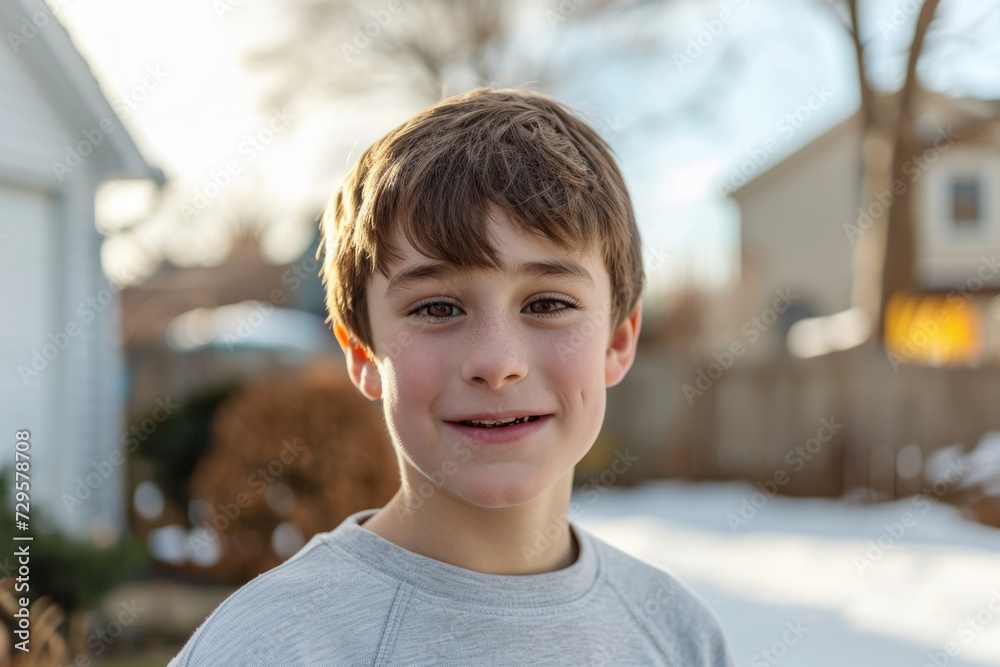 Portrait of a cute little boy on a sunny winter day.