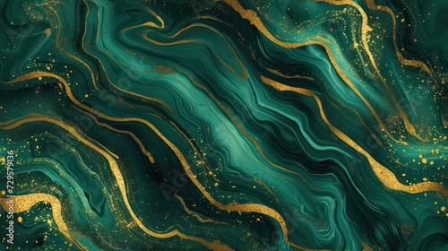 Seamless pattern featuring golden marble and green emerald colors.