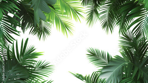 Fototapeta Naklejka Na Ścianę i Meble -  Tropical frame with green palm leaves. Tropical plant branches isolated on a transparent background.