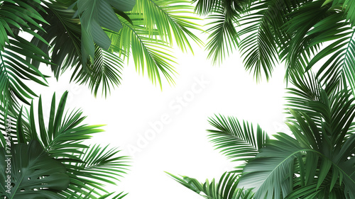 Tropical frame with green palm leaves. Tropical plant branches isolated on a transparent background. photo