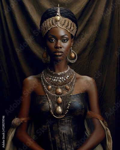 Regal Portrait of a Queen with Traditional African Jewelry photo