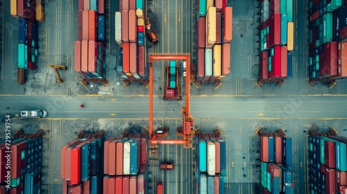 Top view shipping container terminal. Generative Ai