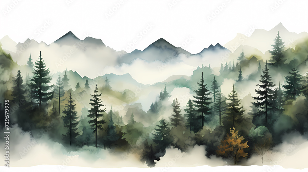 Forest landscape, exotic foggy forest