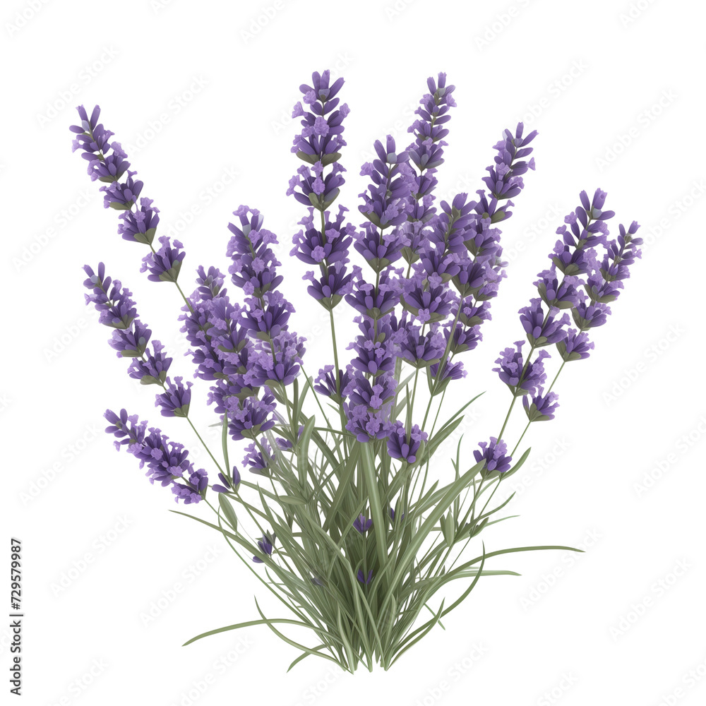 Obraz premium 3d illustration cartoon Lavender flowers bunch on transparent background