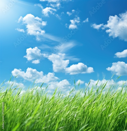blue sky with clouds and grass