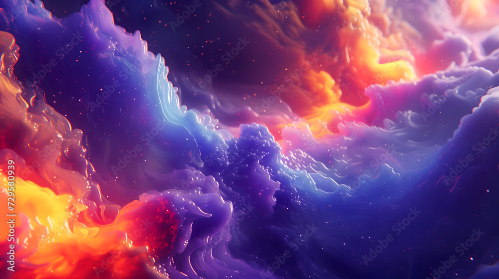 Cosmic cloudscape with vibrant nebula-like color transitions