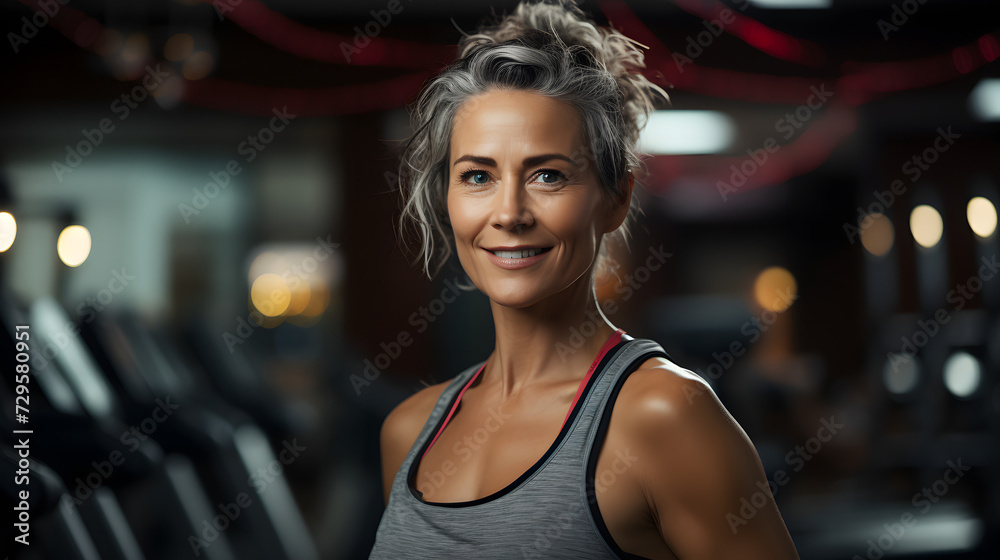 A fashionable lady exudes confidence and happiness as she poses indoors in a stylish sleeveless shirt, her beaming smile and active tank top adding a touch of playfulness to her overall look