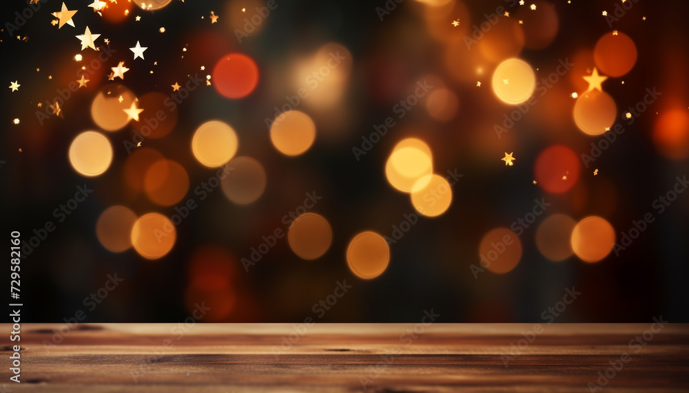 Glowing Christmas lights illuminate the dark backdrop, creating celebration generated by AI