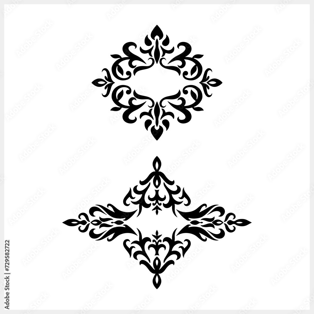 Vintage element isolated. Damask frame border pattern. Engraving stencil Vector stock illustration. EPS 10