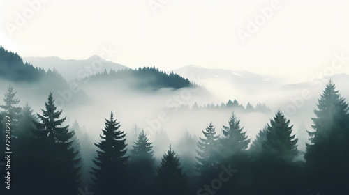 Forest landscape, exotic foggy forest