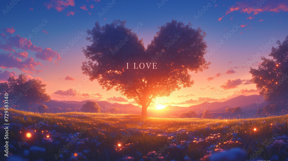 Serene Sunset Landscape with Romantic Love Message