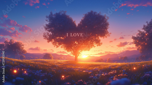 Serene Sunset Landscape with Romantic Love Message photo