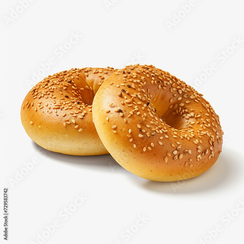 bagels with sesame seeds on white background made with generative ai