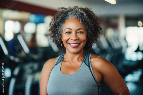 Smiling portrait of a middle aged woman in the gym
