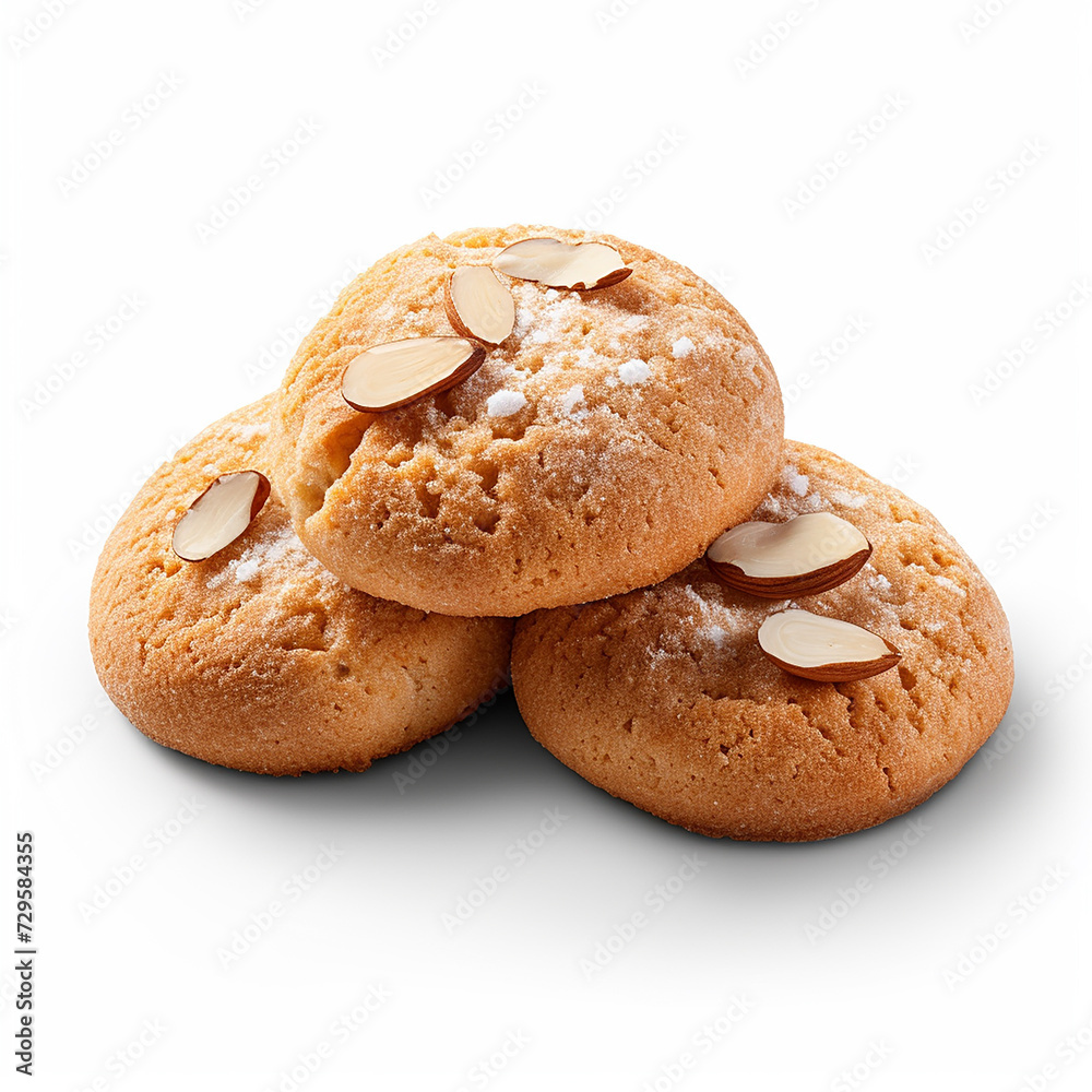 yummy almond cookies on white background made with generative ai