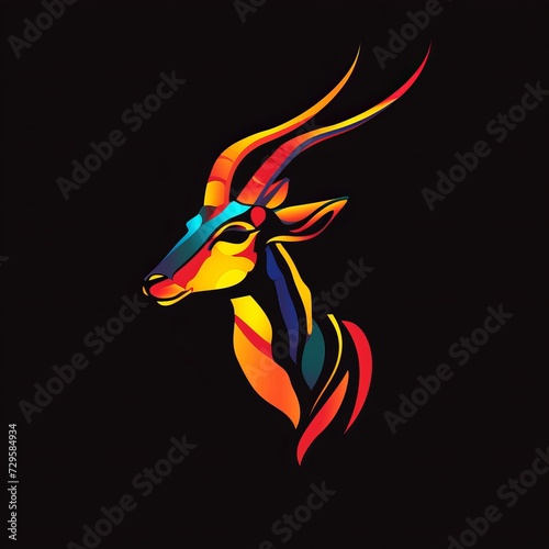 Flat logo antelope fauvism style on a black background. Fauvism style.