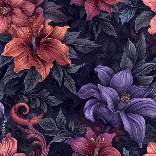 Seamless floral background with vintage colors, featuring minimalist flower patterns. © Matthew