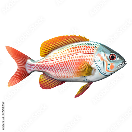 3D Rendering of a Beautiful Colorful Ocean Fish on Transparent Background - Ai Generated