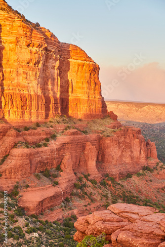 Sedona Red Sandstone Cliff at Sunset - High Angle View