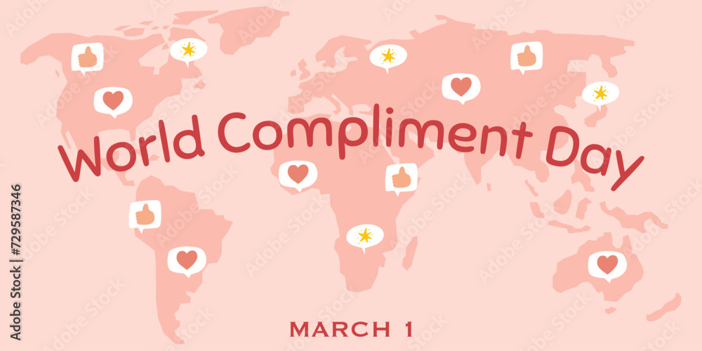 World Compliment Day concept. World map with speech bubbles, hand drawn illustration of national holiday. World Compliment Day concept. World map with speech bubbles, hand drawn illustration of national holiday.