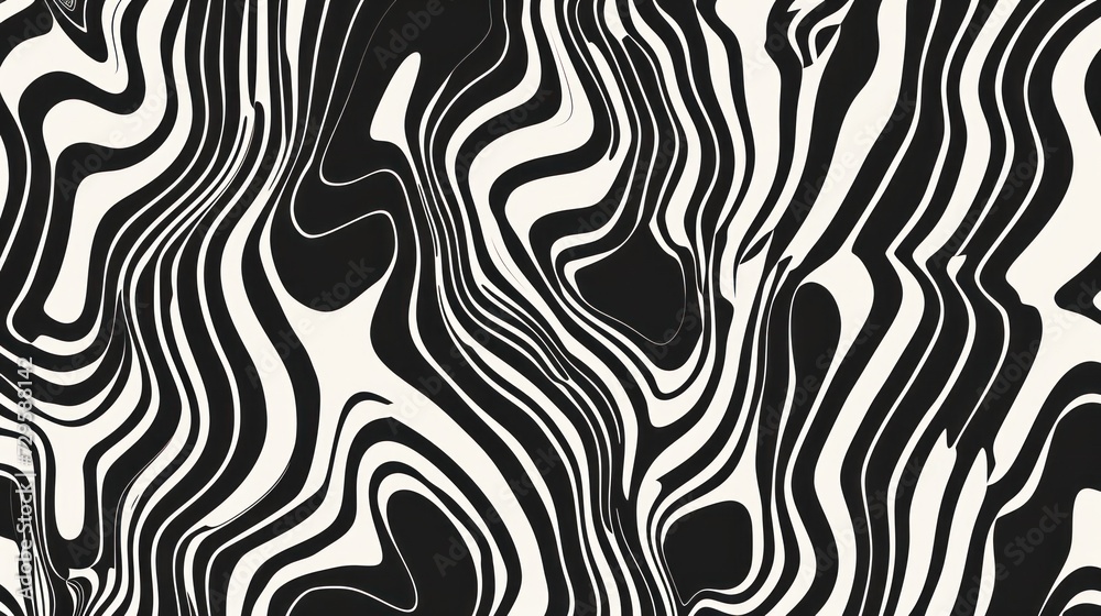 Black and white 2d liquid background with waves, swirls, and twisted pattern