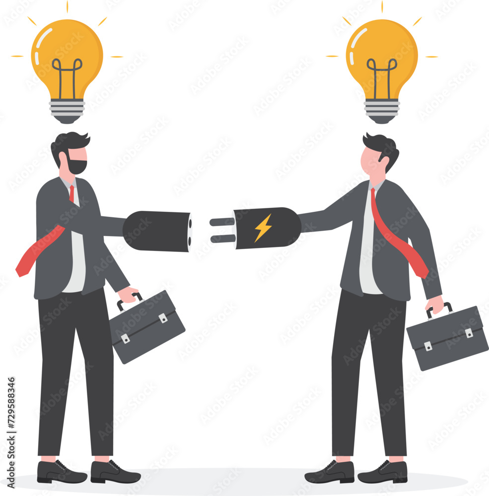Communication for success, connect idea or understanding, agreement or solving problem together, cooperation or collaboration concept, businessman connect to bright up lightbulb idea on human head.
Communication for success, connect idea or understanding, agreement or solving problem together, cooperation or collaboration concept, businessman connect to bright up lightbulb idea on human head.