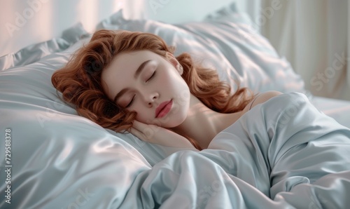 Beautiful young woman lying in bed. insomnia, healthy sleep concept