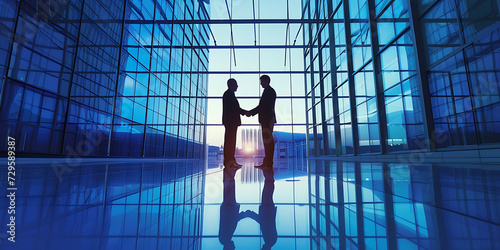 Silhouette of businessman checking hands in modern building