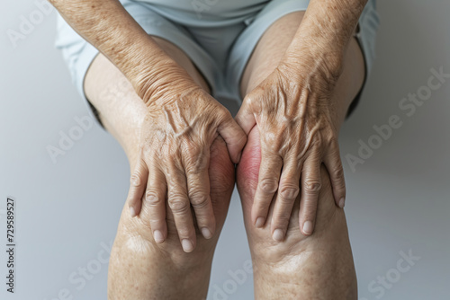 elderly man experiencing knee pain, senile arthritis photo