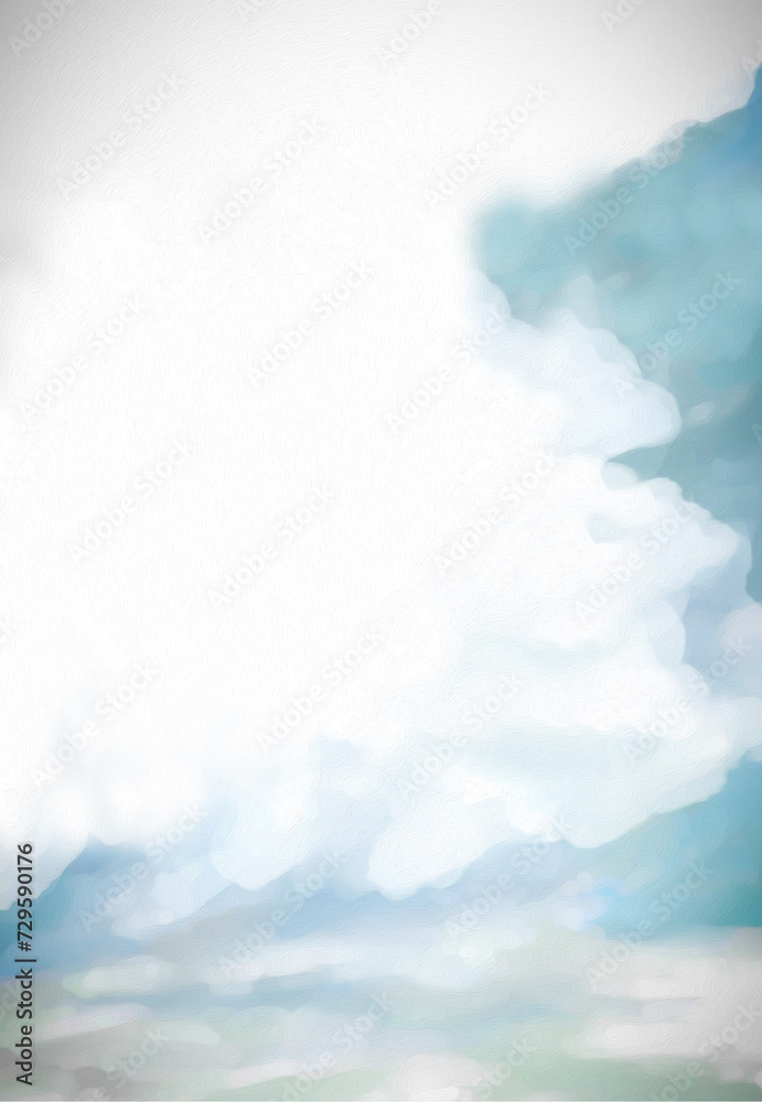 Impressionistic Soft Cloudscape with Green, Blue & Aqua Sky - Art, Digital Painting, Artwork, Illustration, Design with Texture in Green, Blue & Aqua