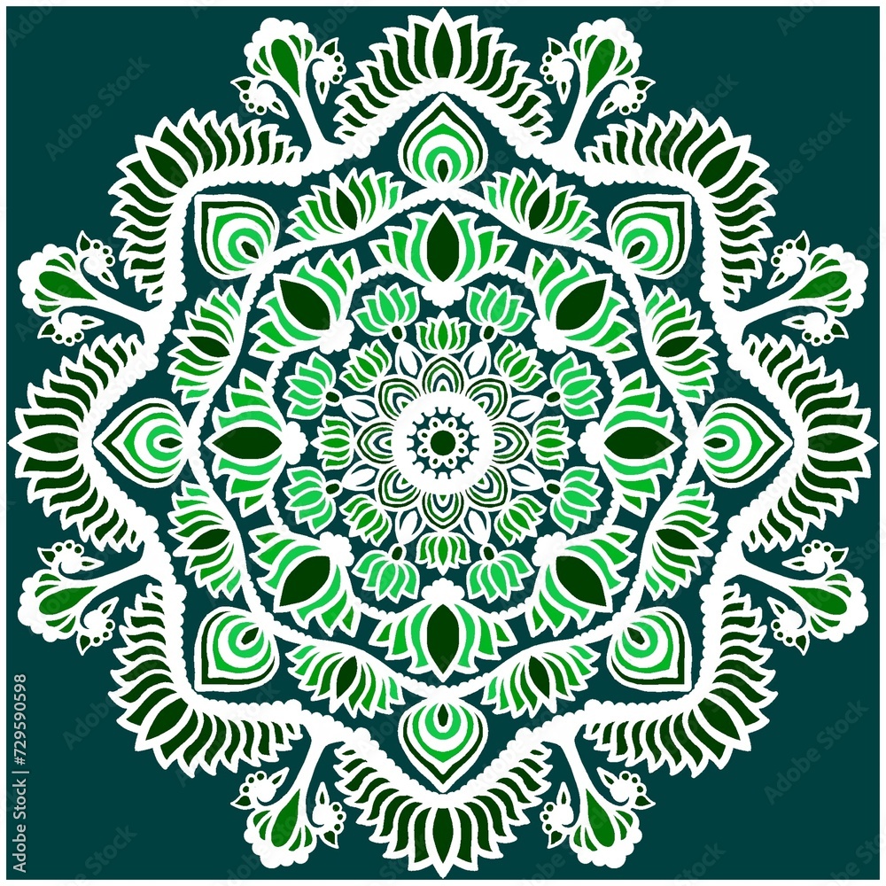 Green and white mandala design 