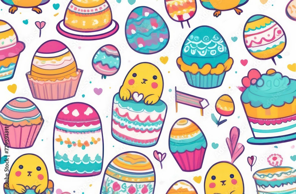 On a white background, cupcakes in the form of Easter eggs and sweets. Easter concept, games. On a white background, cupcakes in the form of Easter eggs and sweets. Easter concept, games.