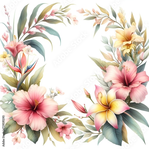 Spring flowers arrangement. Floral ornament. Pastel color, isolated watercolor illustrator.