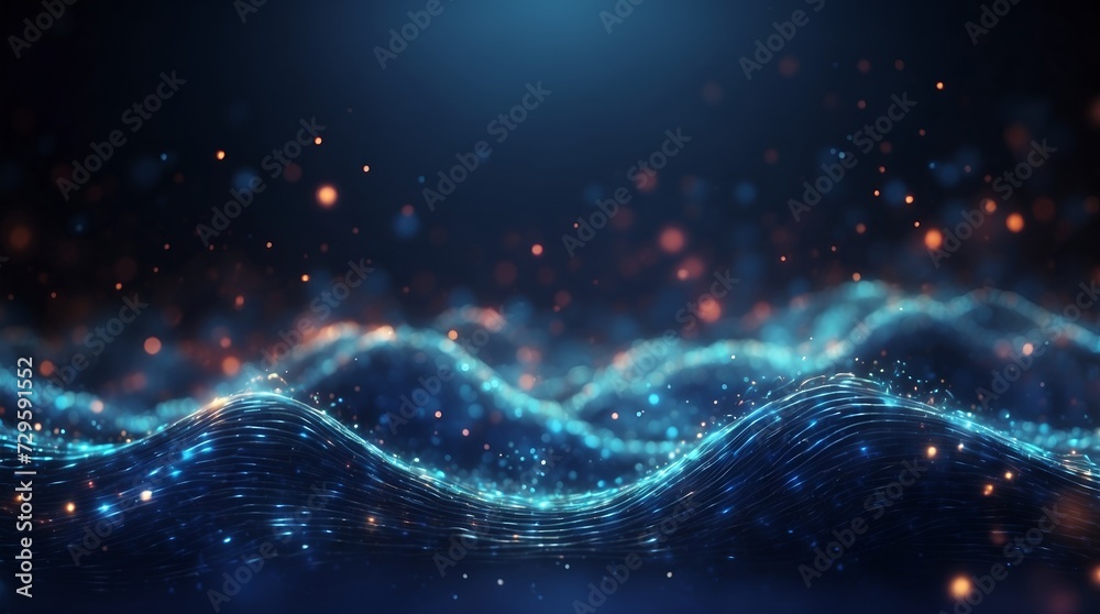 Fototapeta premium wave of blue particles, sound and music visualization, abstract background, glitter