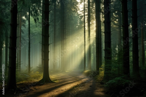 the sunlight shining at over a forest